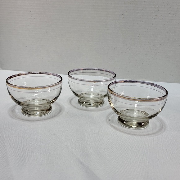 MCM Serving Dinnerware Gold Trim Glass Sherbet Sorbet Dessert Glasses Set of 3 - Picture 8 of 10